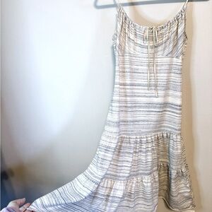 Striped Casual Dress with Flare Skirt Silk Adjustable Spaghetti Strap and Bow
